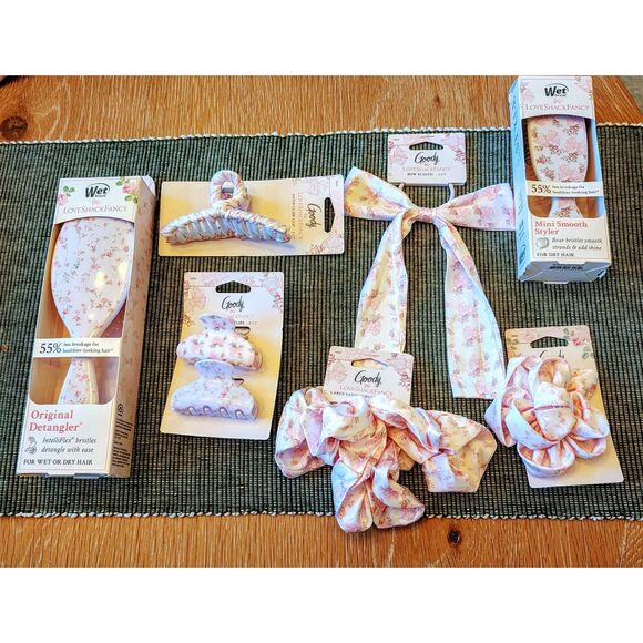Goody x LoveShackFancy 7 piece Pink hair set Brushes, clips, scrunchy, bow, etc - Picture 1 of 2